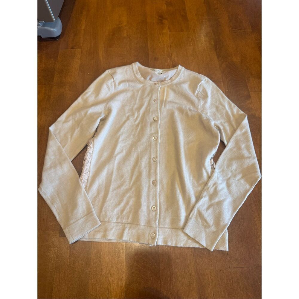 L.K. Bennett London Rozalie Cardigan M Beige 100% Wool Lace Back Button Front